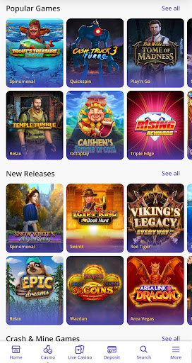 Casino Days game selection interface on a mobile device